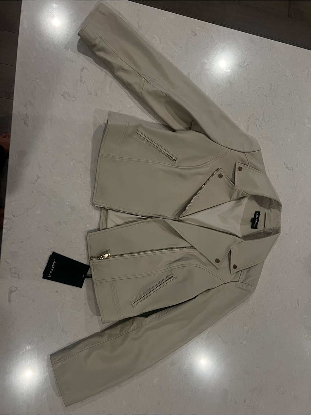 LAMARQUE Kelsey Gold Bone Lamb Leather Biker Jacket